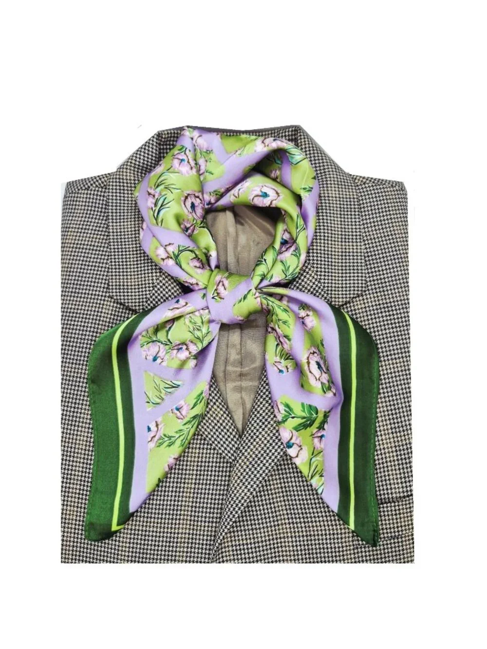 ✨Womens Green Purple Floral Geometric Square Scarf Silky Blend Foulard luxurious